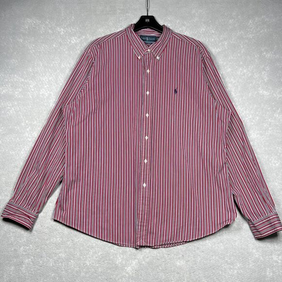 POLO RALPH LAUREN Long Sleeve Shirt Men’s XXL Red Striped Custom Fit Button Down - Picture 1 of 8